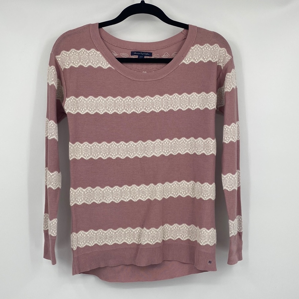 American Eagle Outfitters Pink and White Knit Sweater